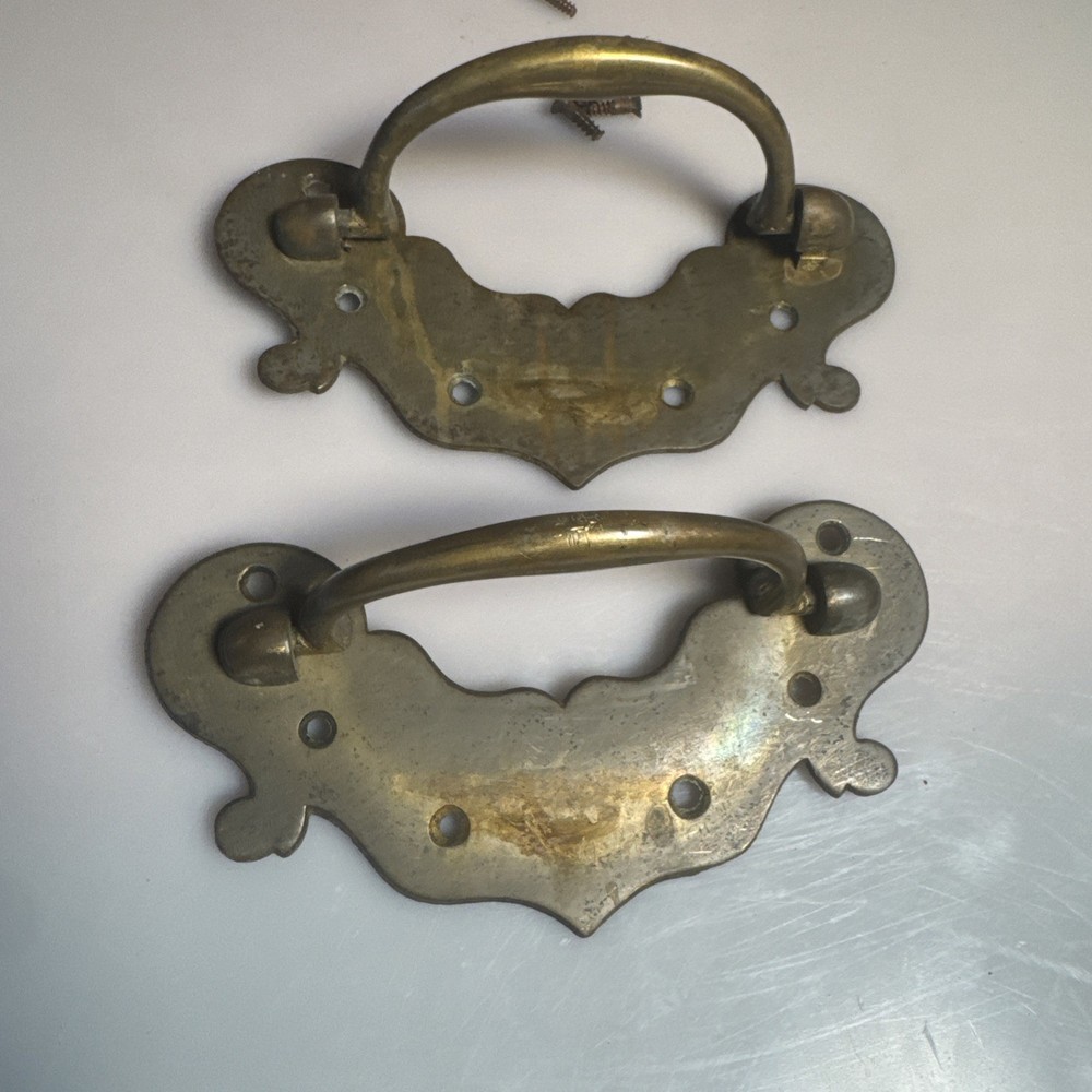 2 RARE MASSIVE 18TH CENTURY CHIPPENDALE BRASS DRAWER /PULL / HANDLE 7”