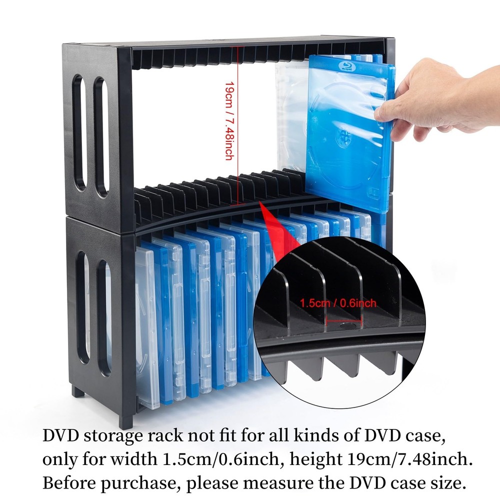 DVD Storage Rack, Upgrade 2 Pack Stackable ABS DVD Storage Organizer Can Hold...