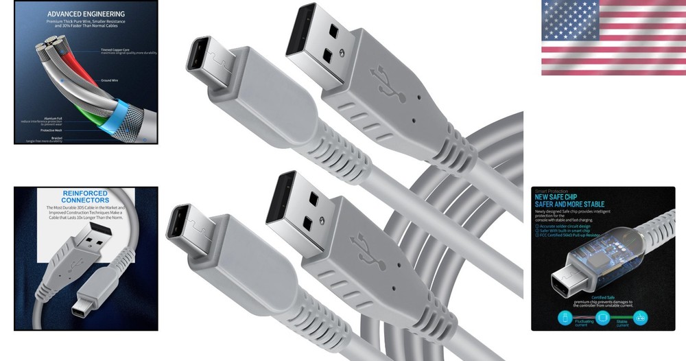 Lightweight USB Charging Cord for 3DS & 2DS - 4.9FT Fast Charge Solution
