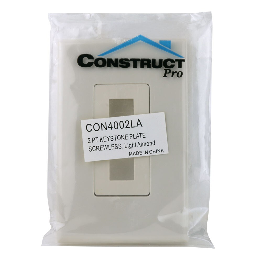 Construct Pro 2-Port Keystone Wall Plate with Screwless Face (Light Almond)