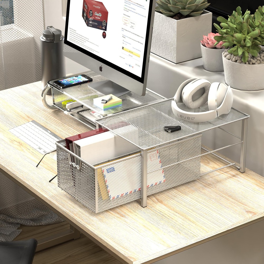 Deco Brothers Stackable Pull Out Cabinet Sliding Basket with Dividers, Large,