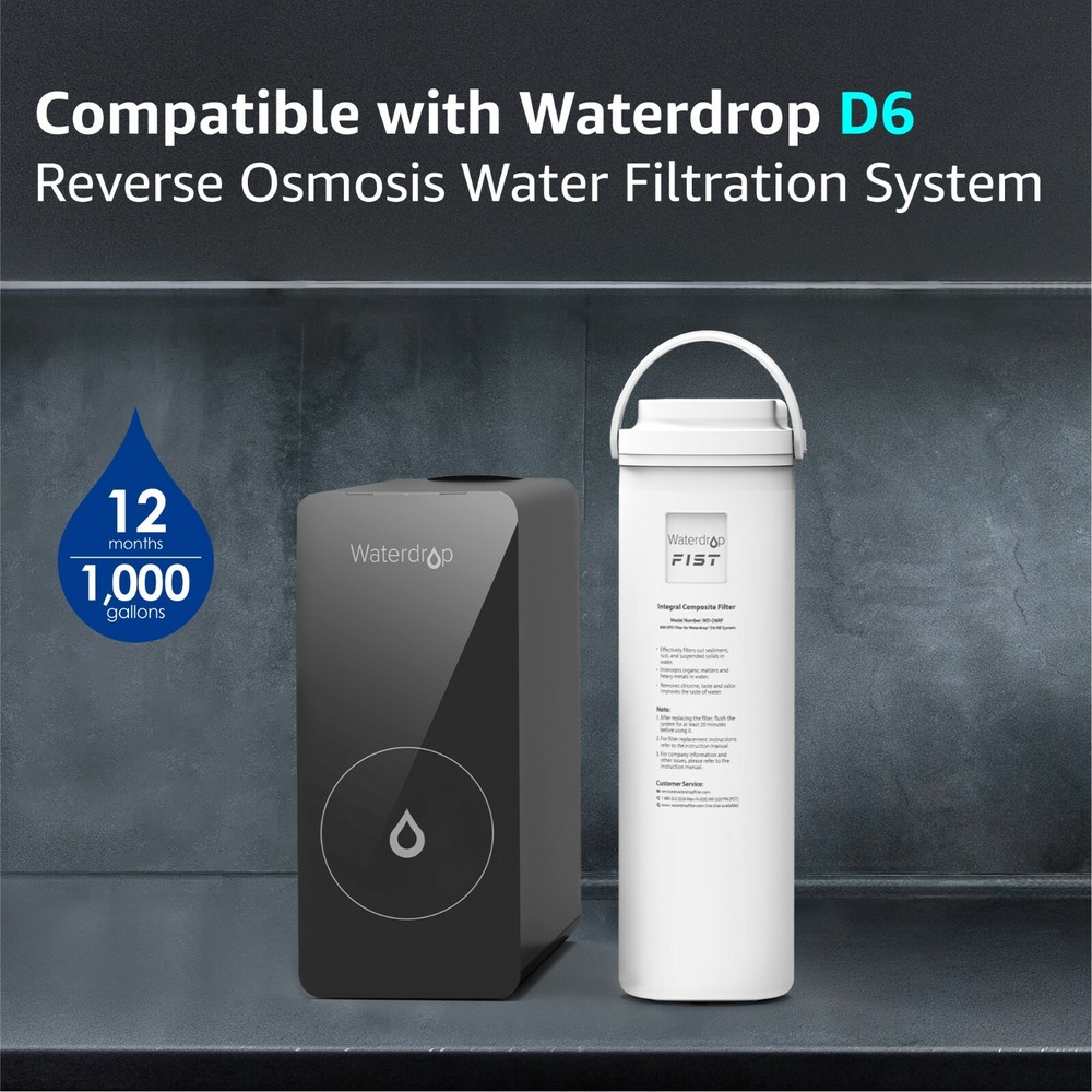 Waterdrop WD-D6RF Filter, Replacement for WD-D6-B Reverse Osmosis System