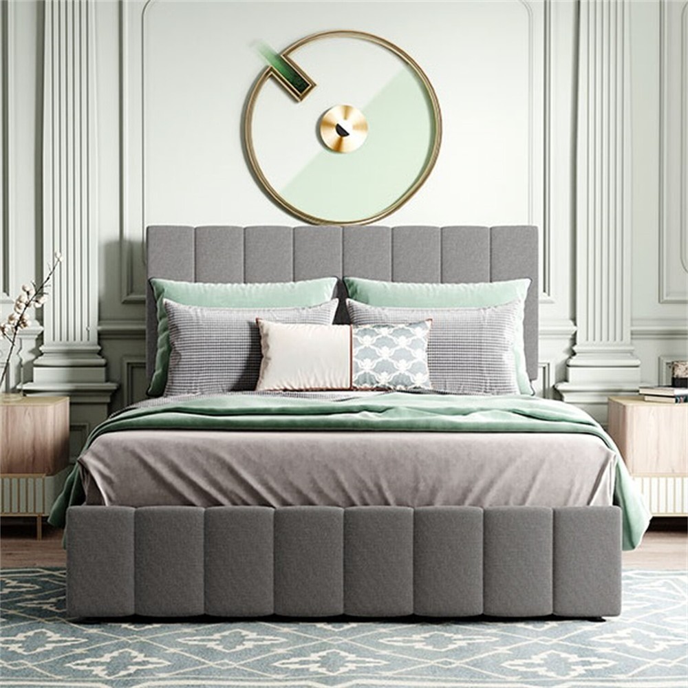 Full Size Upholstered Platform Bed Frame w/ Hydraulic Storage System Gray New