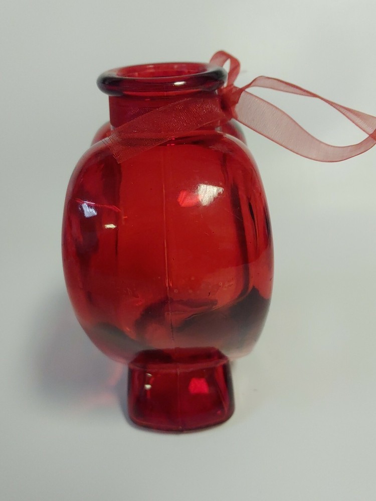 Beautiful Ruby Red Stained Heart Shaped Pressed Glass Bottles /Vases 5"