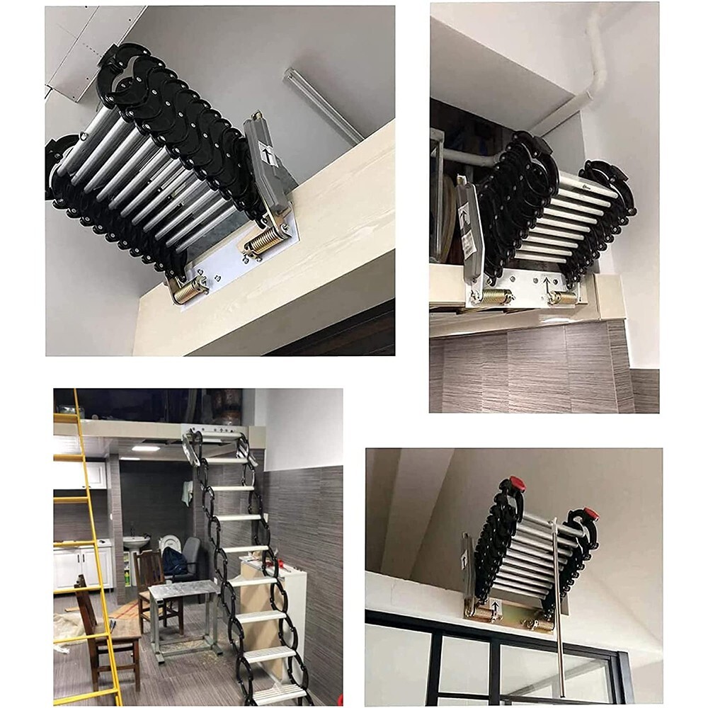 9.8ft Attic Loft Pull Down Ladder 12Step Wall Mounted Folding Loft Ladder Stairs