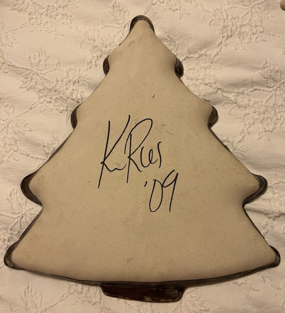Signed Handmade Christmas Tree Platter With Cross