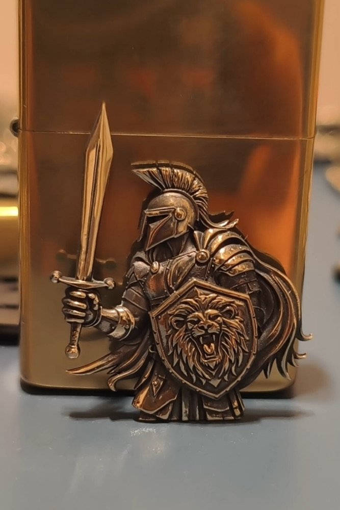 Medieval Warrior Brass Emblem Kerosene Lighter Patch No Lighter Included