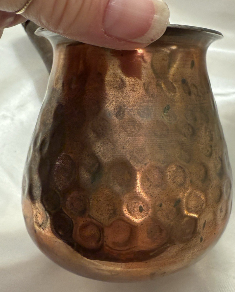 Turkish Coffee Pot Hammered Copper Wooden Handle