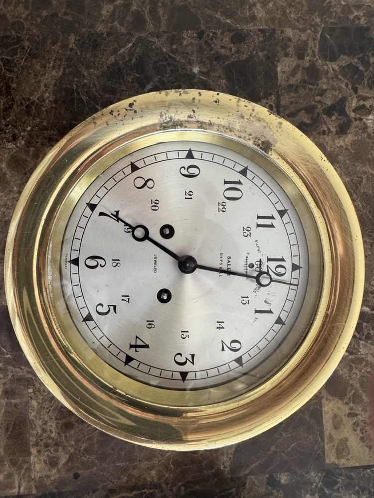 Salem Ship Bells Nautical Clock and Barometer on Stand - Solid Brass - WORKS