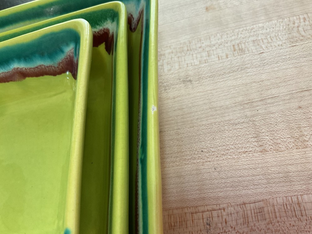 Californa Pottery Lime Green Square Nesting Dishes