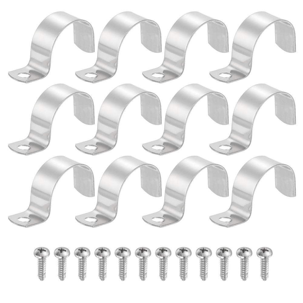 12Pcs 35mm(1-3/8") One Hole Rigid Pipe Strap with Screws, Silver