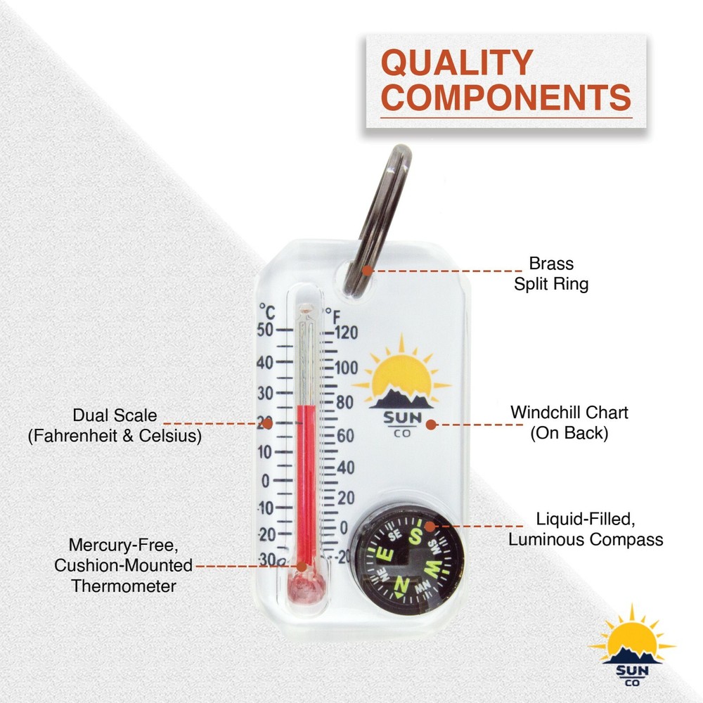 Sun Company Therm-o-Compass - Zipper Pull Compass and Thermometer