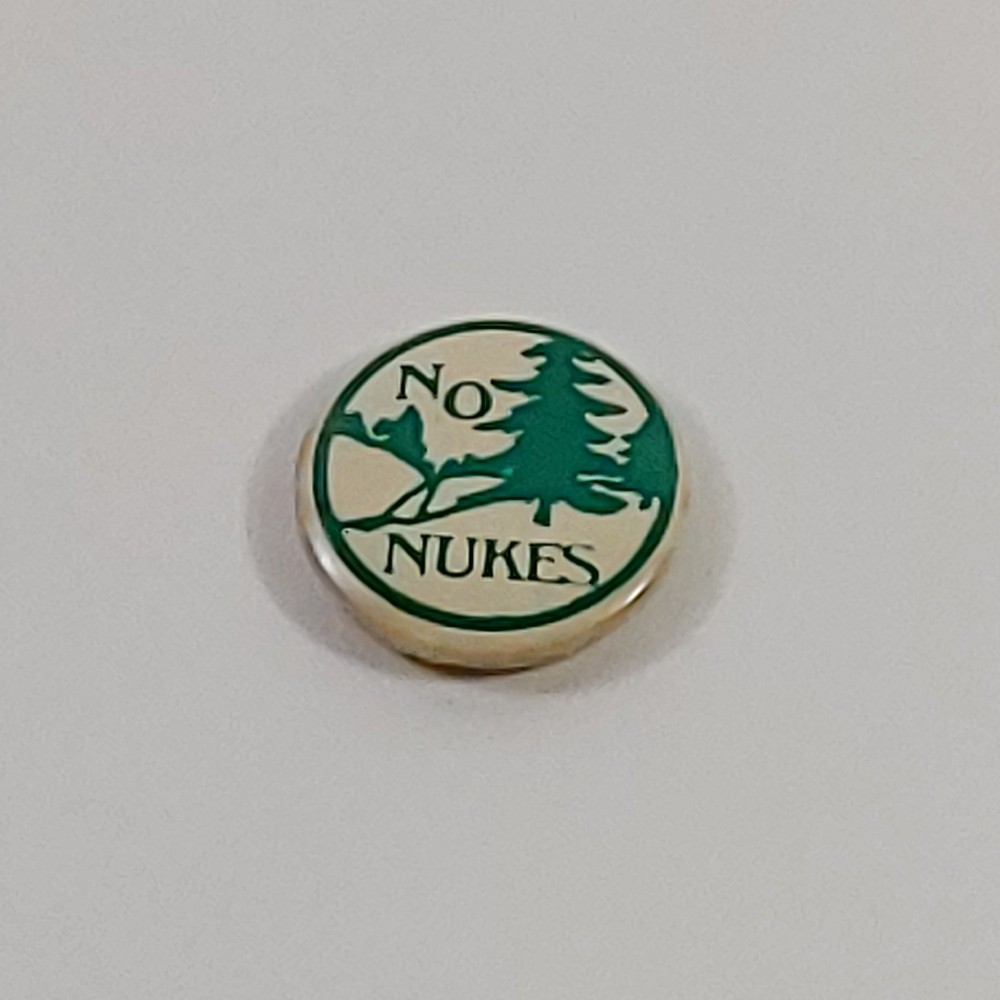 No Nukes Protest Pine Tree Button Pin 1980's