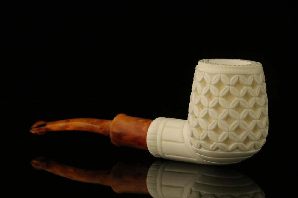srv - Deep Lattice Block Meerschaum Pipe with fitted case M2419