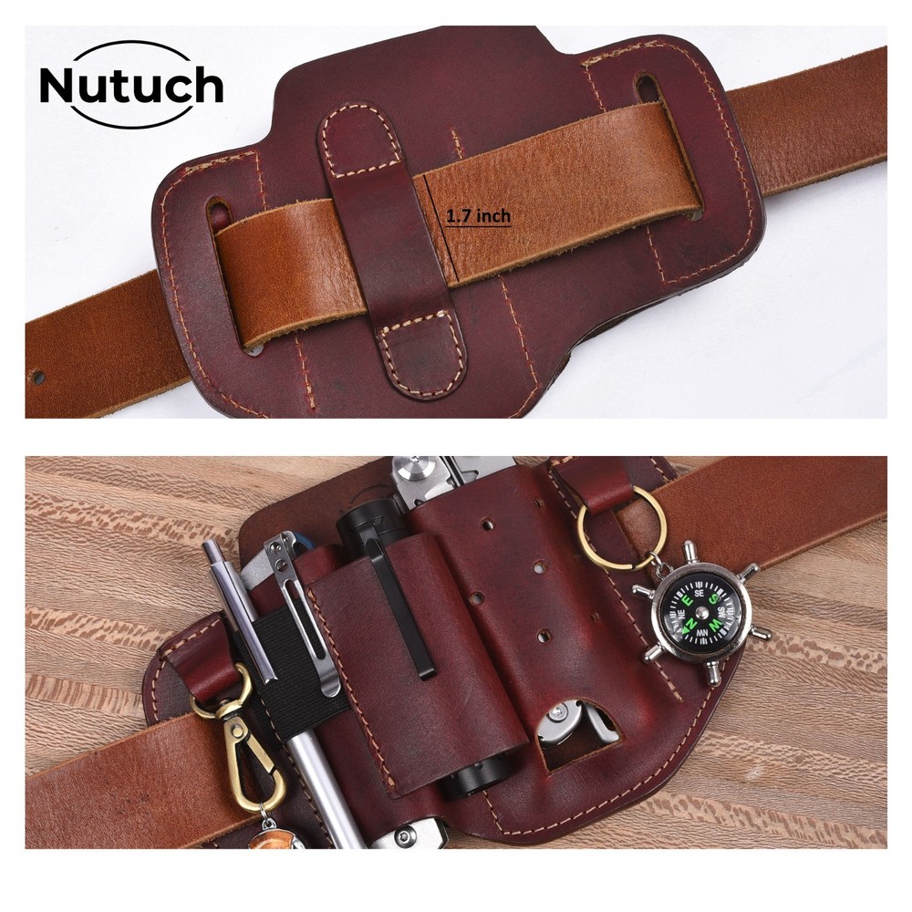 NUTUCH Leather EDC Multitool Sheath | Leather EDC Belt Organizer | Flashlight