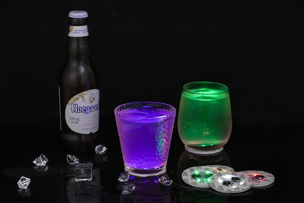 HANCIRCLE LED Coaster Blue,12 Pack Light Up Coasters,LED Sticker Blue