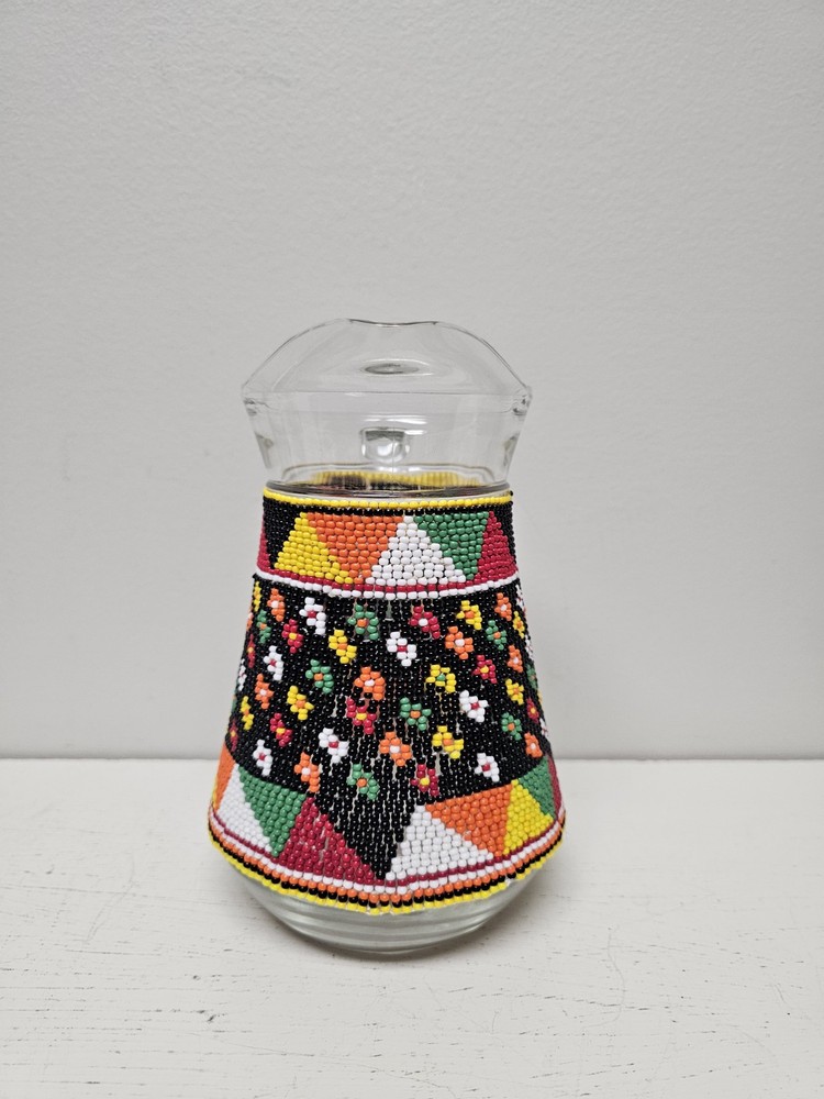 Clear Pitcher With Colorful Multicolored Bead Work