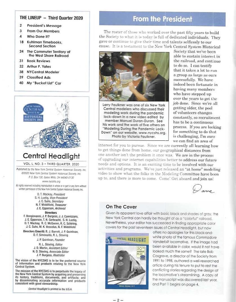 Central Headlight Magazine 3 2020 Streamlining Commodore Vanderbilt West Shore