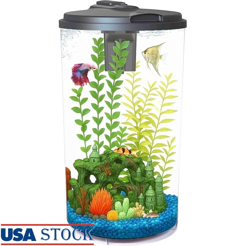 Aquarium Kit 6 Gallon Impact Resistant Cylinder LED Light Timer Fun Experience