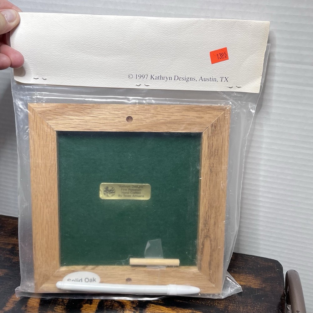 Vintage Ceramic Message & Note Tile Hanging Oak Frame Country Kitchen Decor