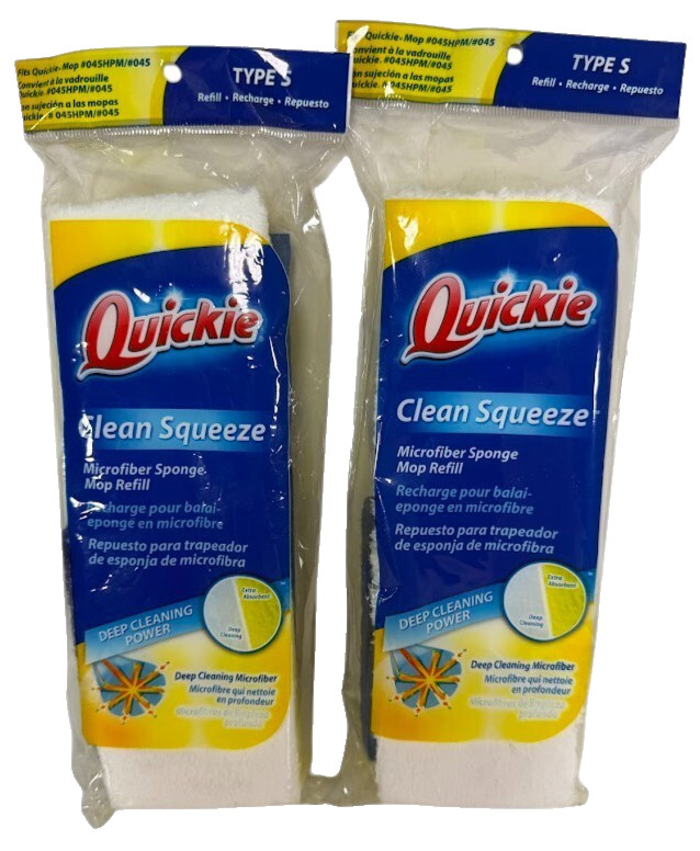 2X Quickie Clean Squeeze Microfiber Sponge Mop Refill Replace Type S 045HPM #045