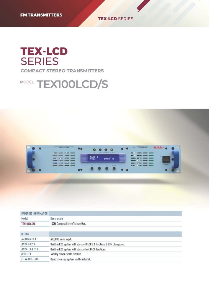 Broadcast RVR TEX 100 LCD 100w FM Transmitter with Encoder Stereo - 88 108 Mhz