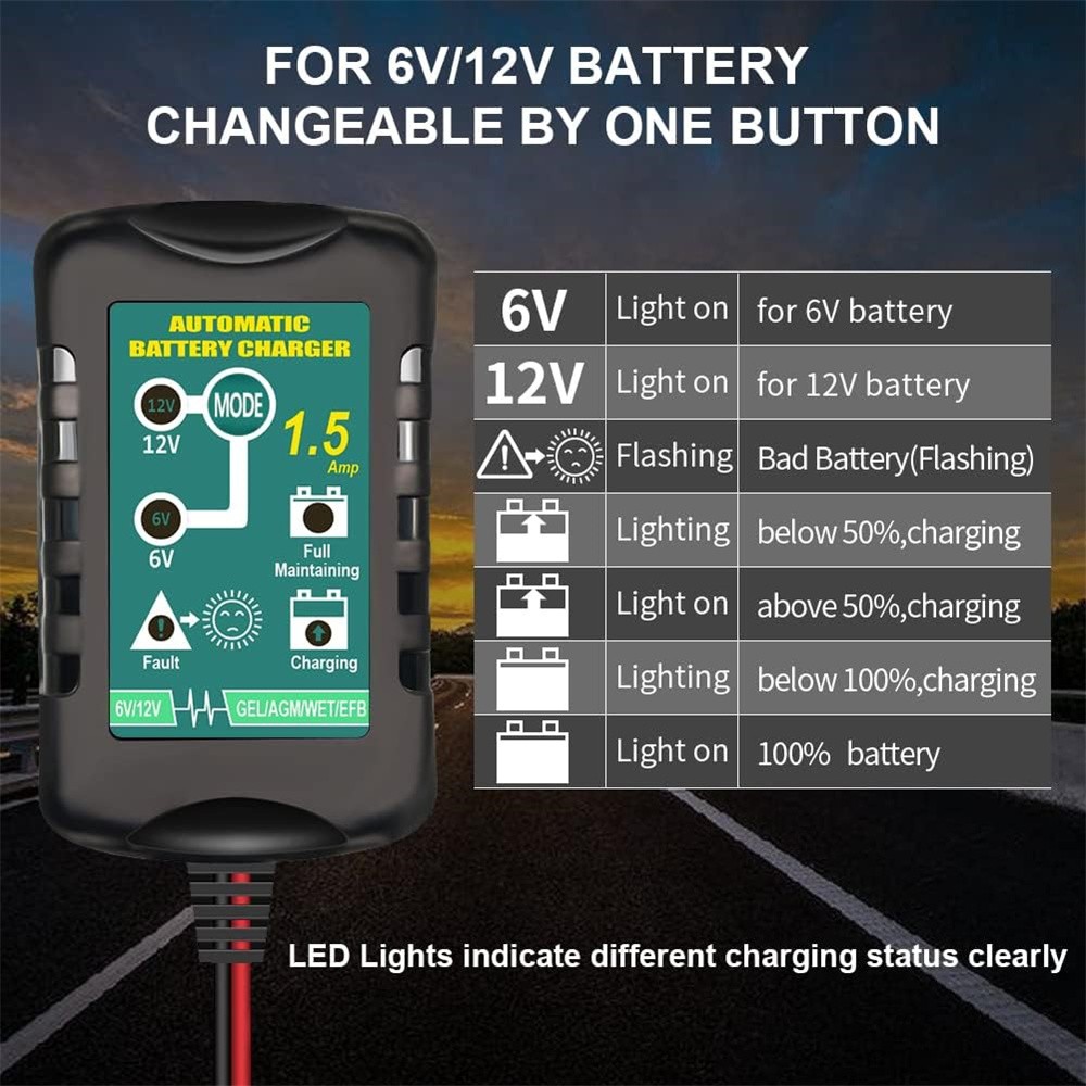 4Pack 6V 12V Automatic Battery Charger Maintainer Trickle Float Motorcycle Car