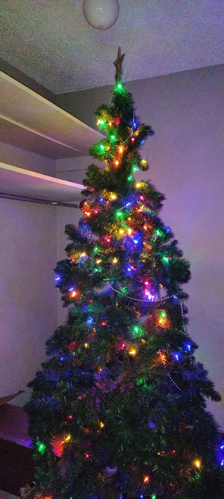7 ft Artificial Pre-Lighted Christmas Tree Green Multicolor Lights