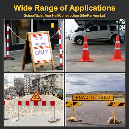 6Pcs Traffic Delineator Post Barrier with Fillable Base, 5ft Plastic Red/White