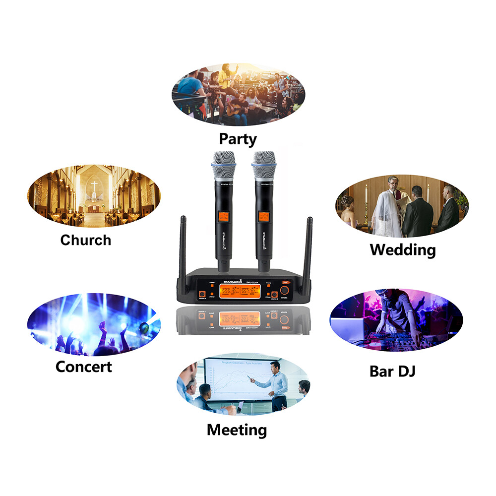 UHF Wireless Microphone System 2 Channel Dynamic Handheld Mic Karaoke Audio Mic