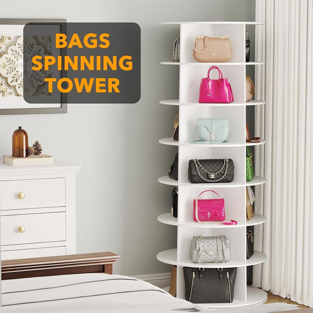 7 Tier Rotating Shoe Rack Tower White