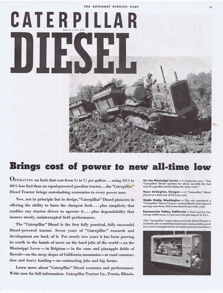 1933 Caterpillar Diesel Tractor Print Ad