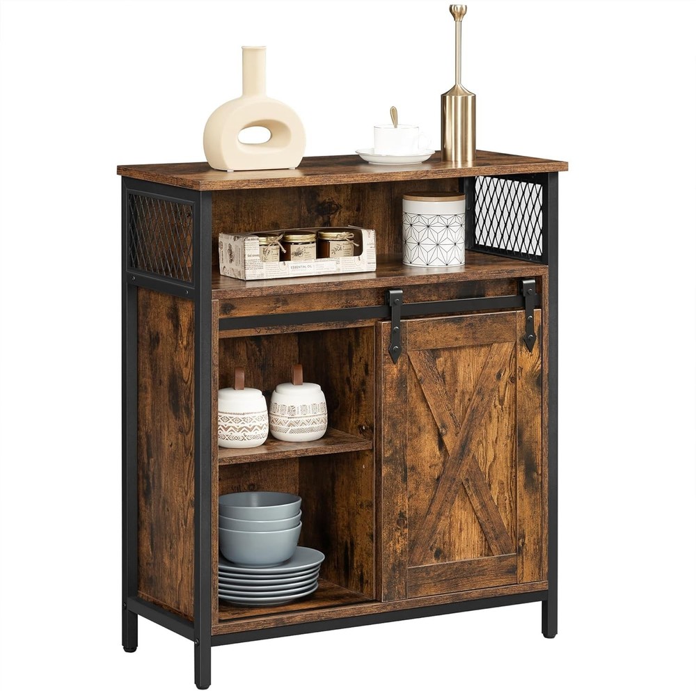 Versatile Sideboard with 1 Sliding Barn Door, Adjustable Shelves, 3 Compartments