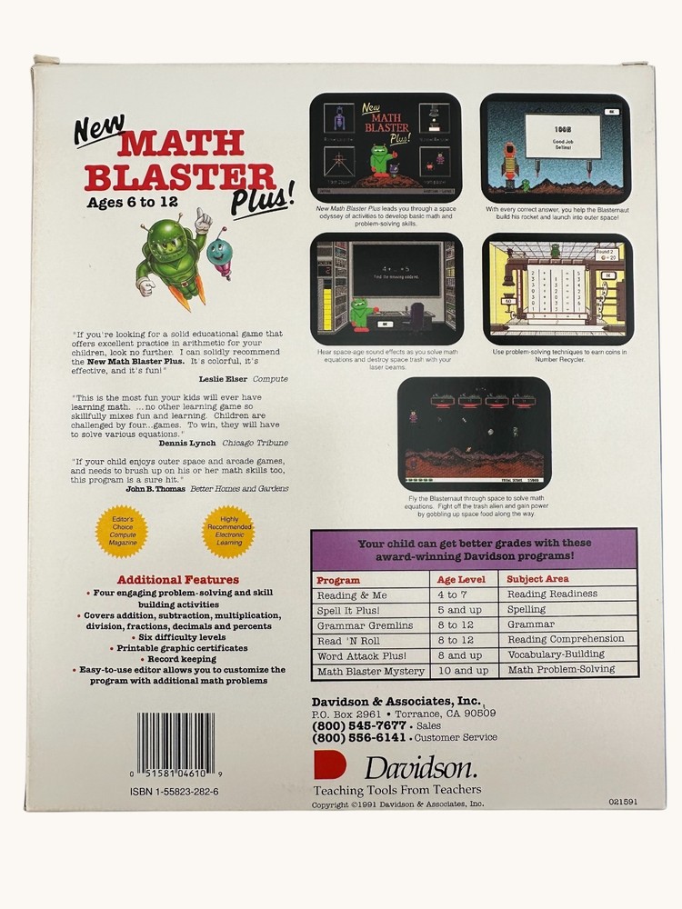 Math Blaster Plus Lab Pack For MAC 1991 3.5” Floppy Disk