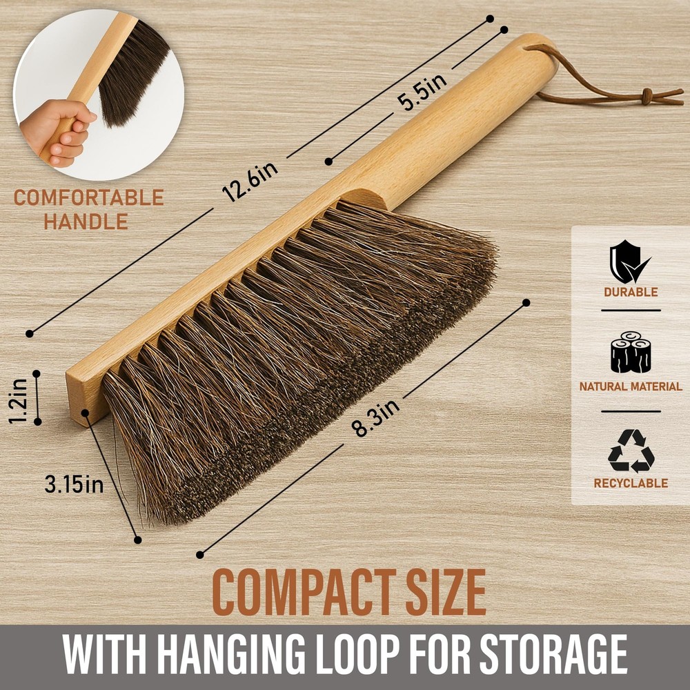 Takavu Multi-Purpose Counter Brush with Solid Wood Handle, Large, Brown