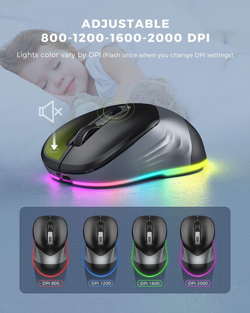 Wireless Mouse Jiggler Mouse for Laptop - LED Mouse Rechargeable Computer Mic...