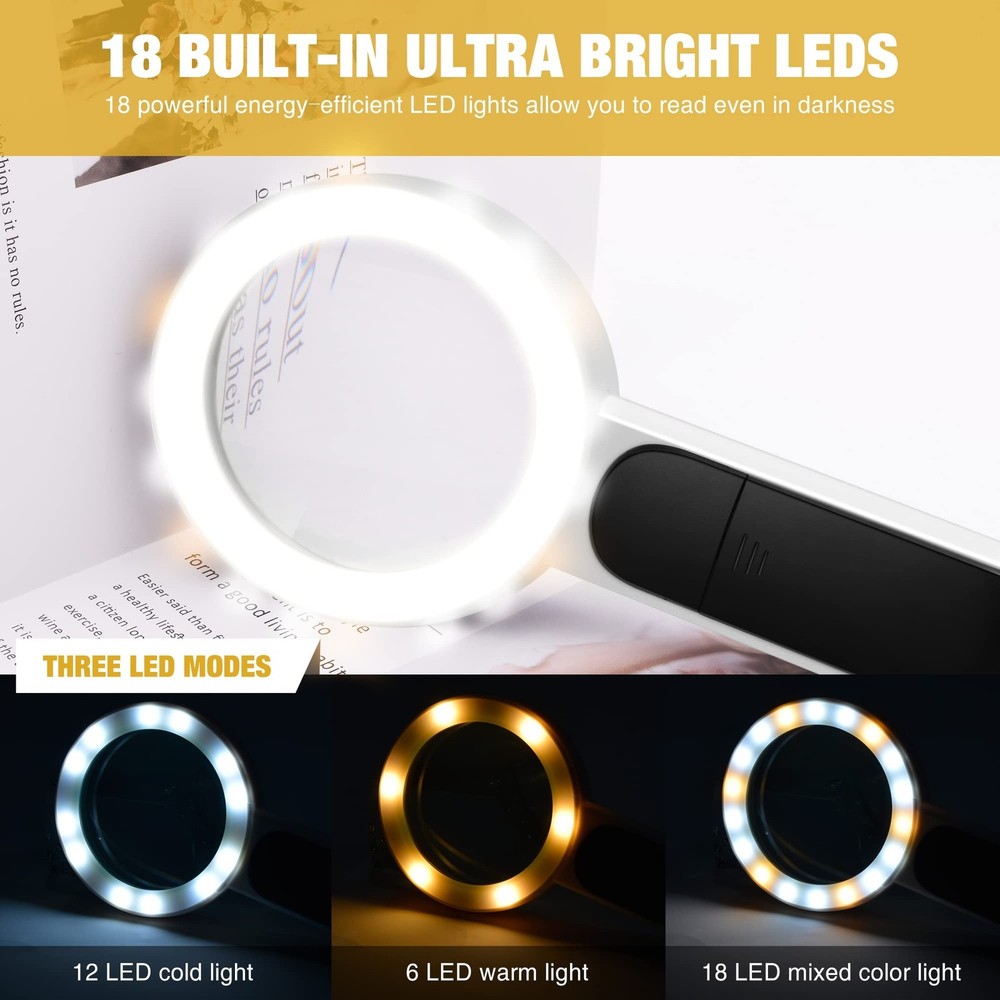 Magnifying Glass with Light, High Magnification Handheld Large Magnifying Gla...