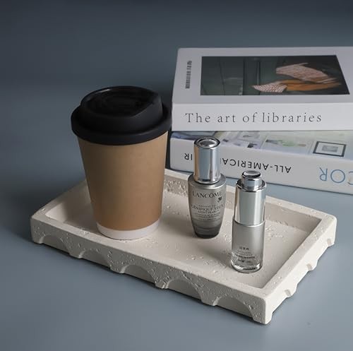 Decorative Tray with Semi-Circular Pattern Edge,Rectangular Concrete Beige