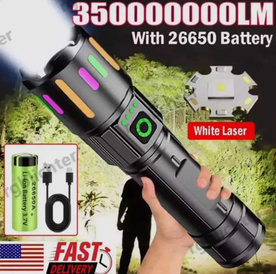350000000 Lumen Super Bright LED Tactical Flashlight Rechargeable Work Light**