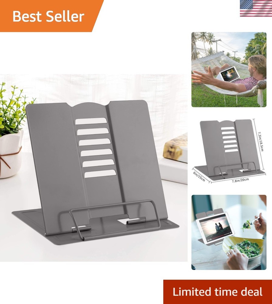 Portable and Foldable Grey Book Holder with 6 Adjustable Positions
