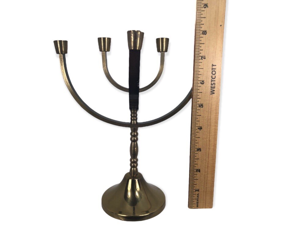 Vintage Solid Brass Jerusalem Mini 7 Candle Menorah Holder Mid Century