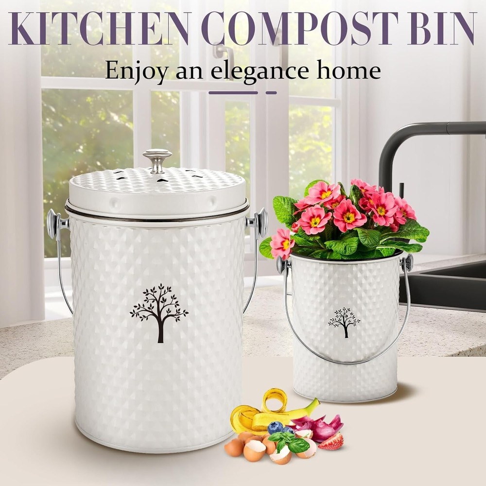 Elegant Odorless Countertop Compost Bin - 1 Gallon Eco-Friendly Kitchen Solution