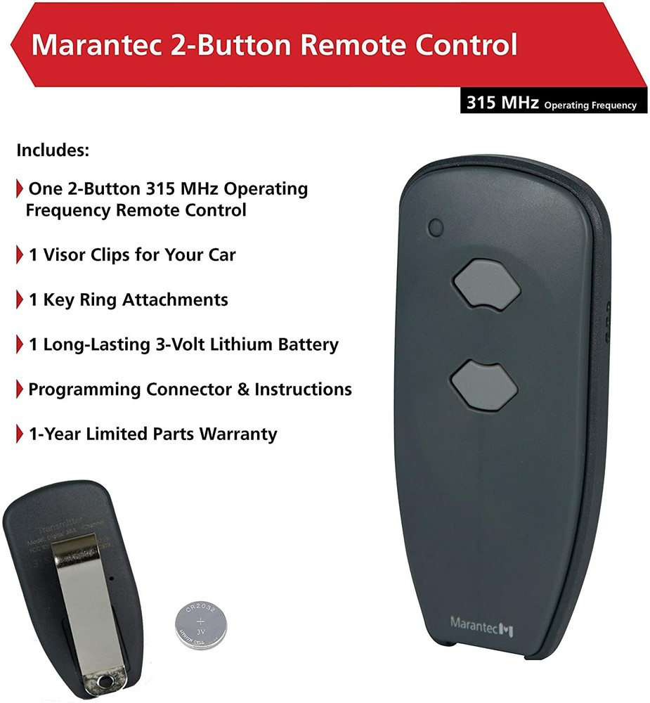 Marantec 122436 382 Transmitter, 2 Button - Garage Door Opener Remote Clicker