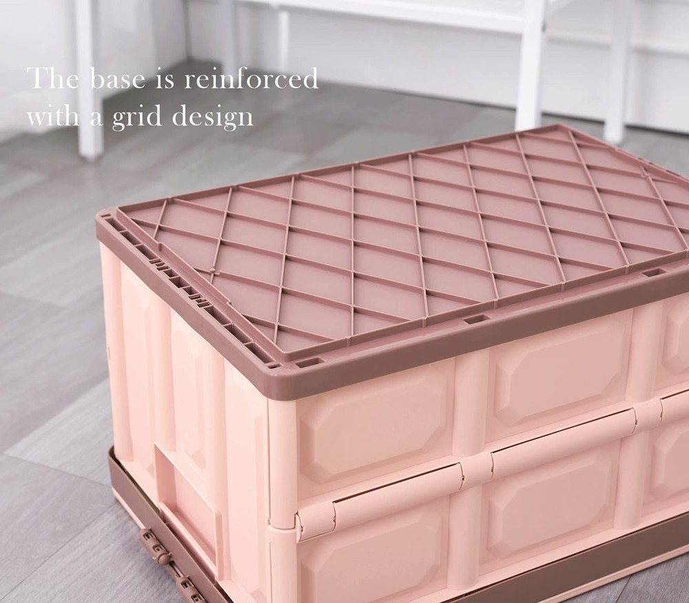 Pink Collapsible Storage Bins with Lids 2-Pack, Folding Plastic Stackable Uti...