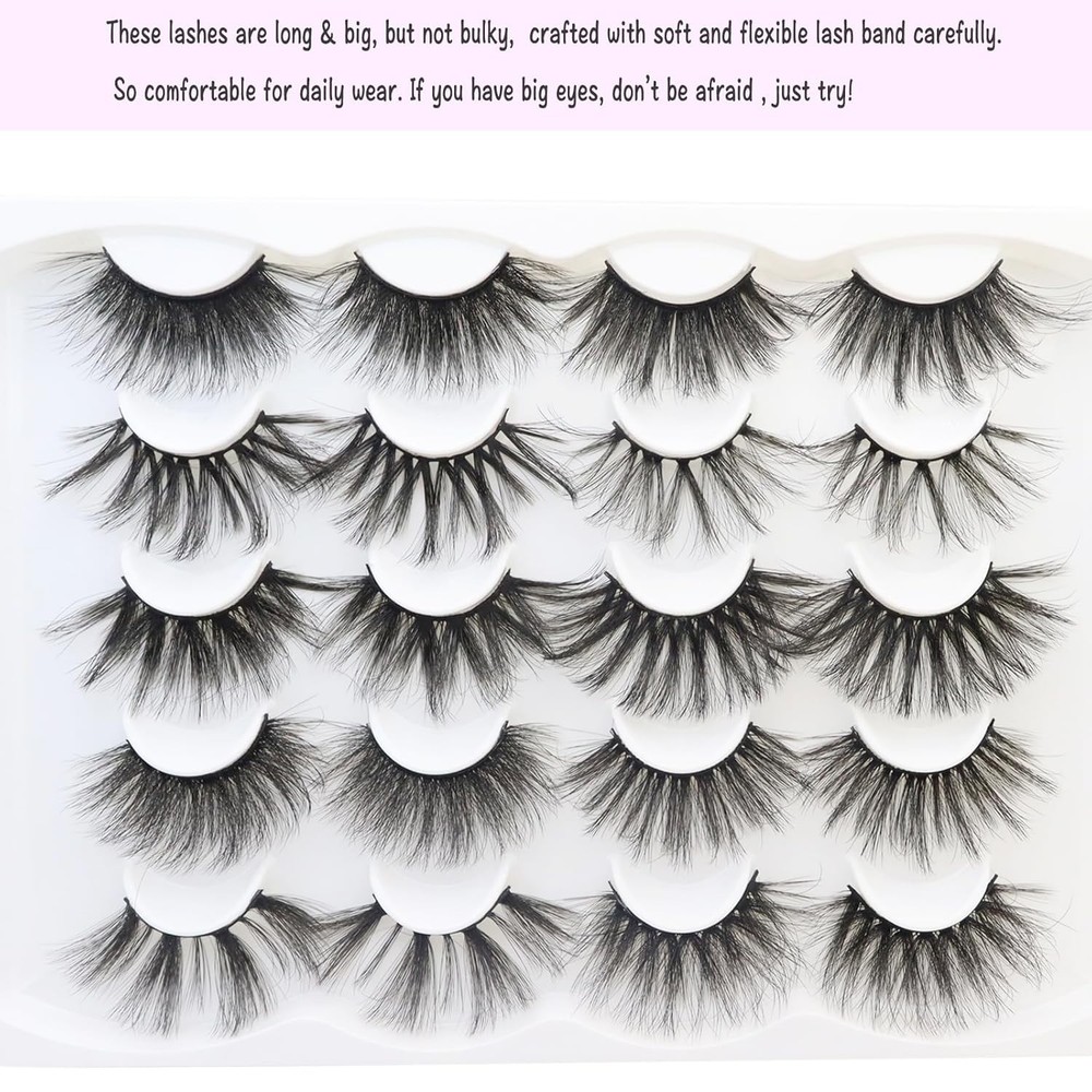 DAODER False Eyelashes 25MM Mink Lashes Dramatic Look Fluffy Long Fake Black