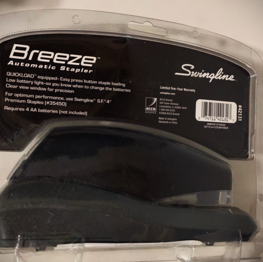 SWINGLINE - BREEZE AUTOMATIC STAPLER - CLEAR VIEW WINDOW FOR PRECISION - # 42132