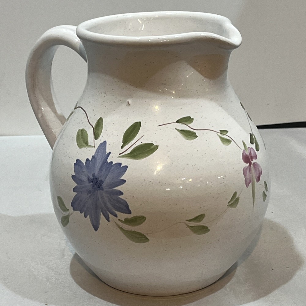 White floral vase pitcher Home 7” x 4”