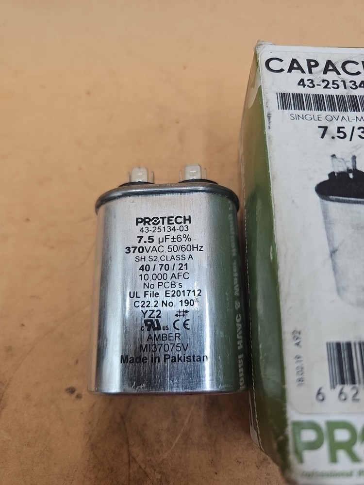 Protech 43-25134-03 Single Oval Run Capacitor 370VAC 7.5 MFD