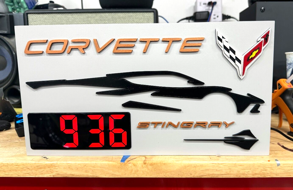 Customized Corvette C8 Clock: Laser-Cut, 3D For Garage, Man Cave, or Office