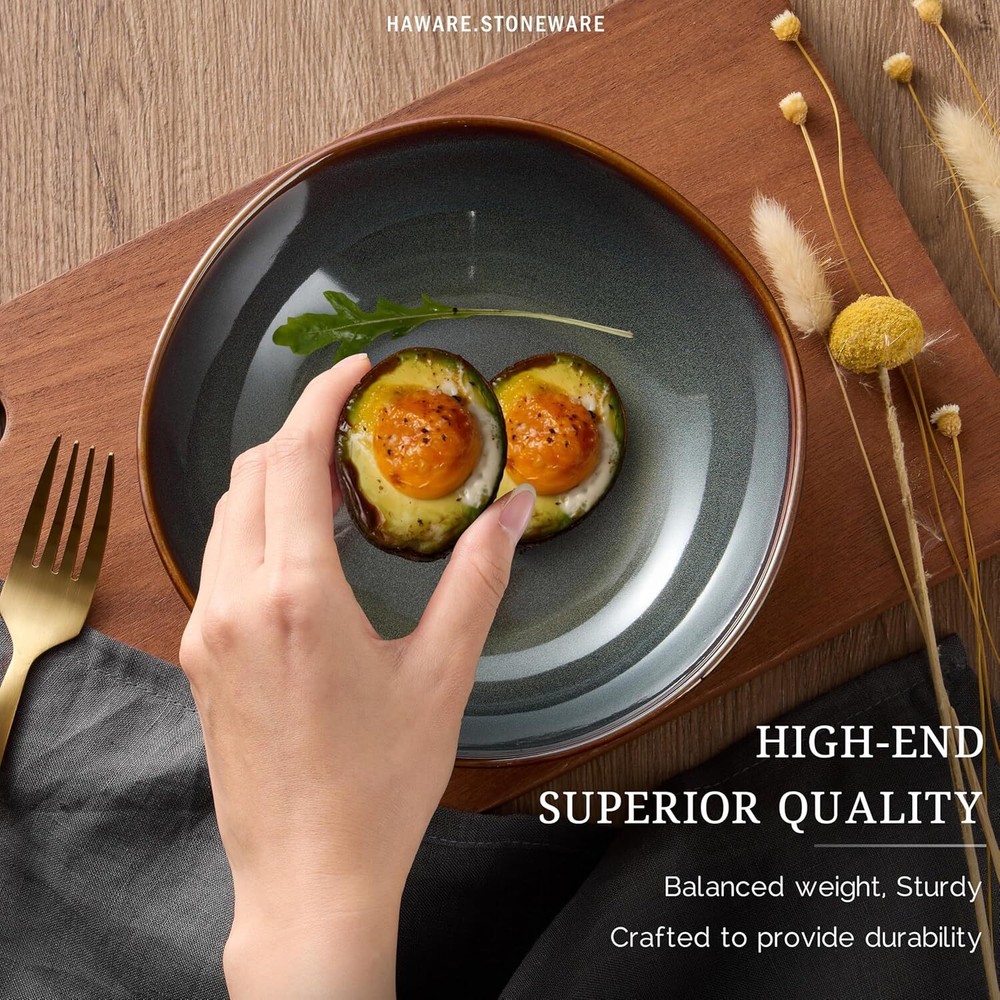 Plates and Bowls Set, Stoneware Dinnerware Sets, 12-Piece Hand-painted Dishware